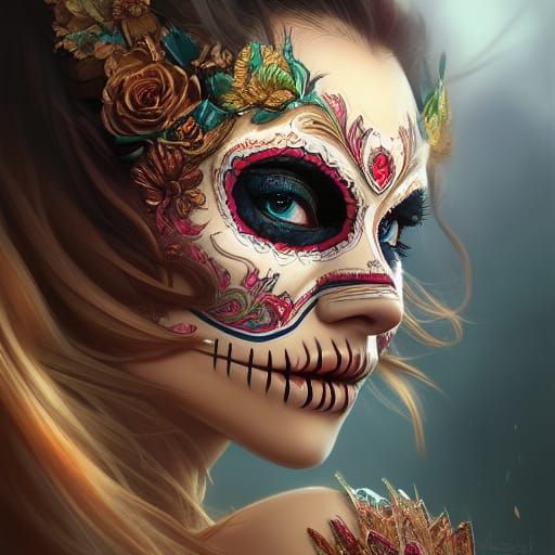 Day of the Dead Girl with Carnival Mask
