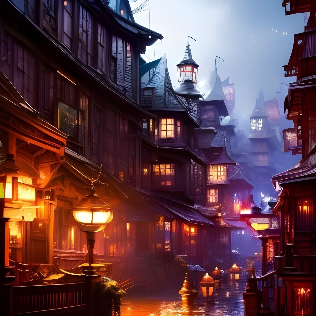 White Rabbit in Mysterious Town: Digital Art