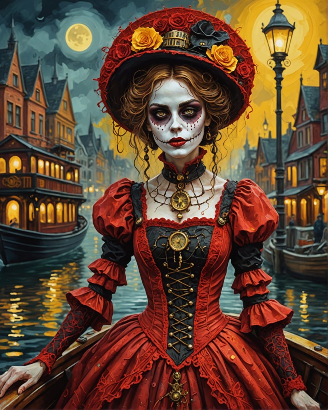 Steampunk Halloween Ghoul on Boat, Klimt Crochet Style