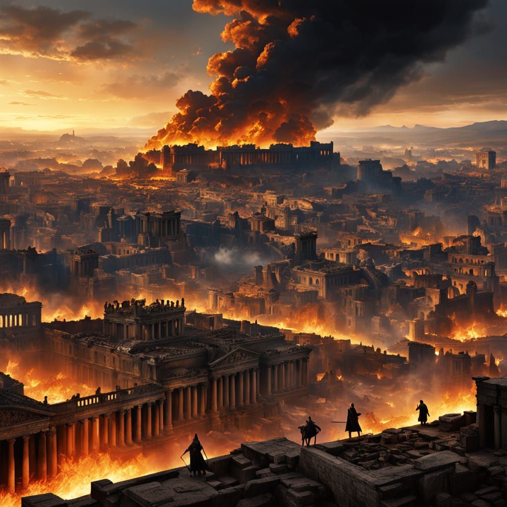 Ancient Rome Ablaze in Hyper-Realistic Digital Art
