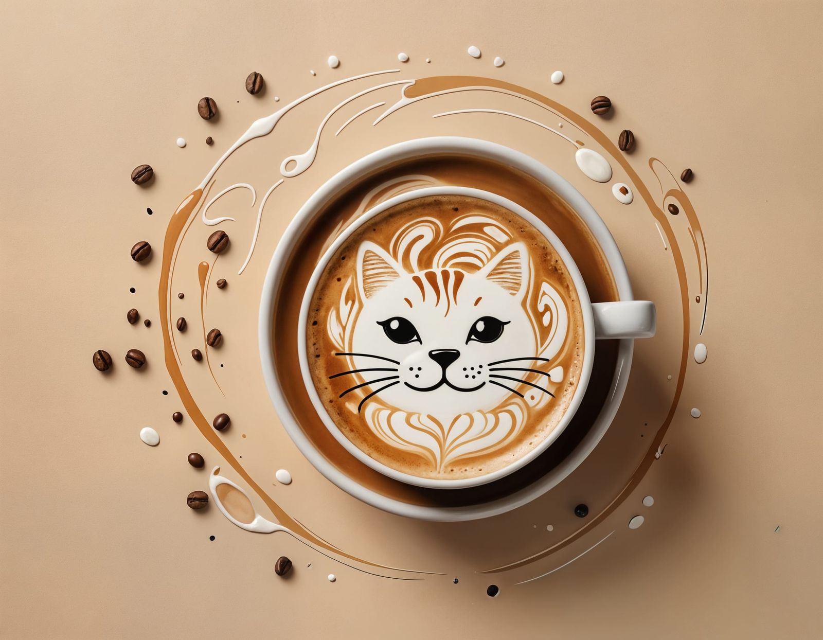 Latte Art Coffee with Cat Design