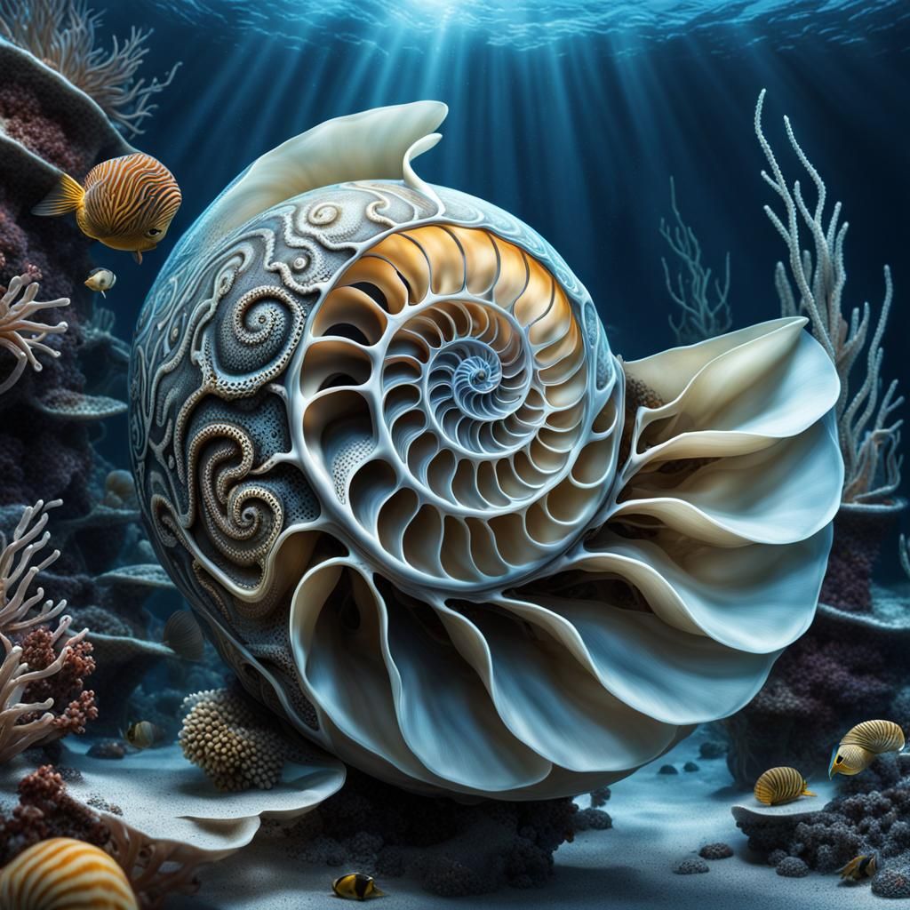 Hyperrealistic Nautilus Underwater: Intricate Details