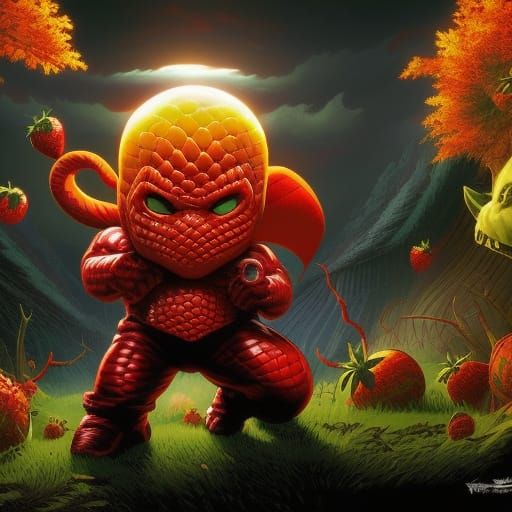 Zombified Cartoon Strawberry in Comic Book Art