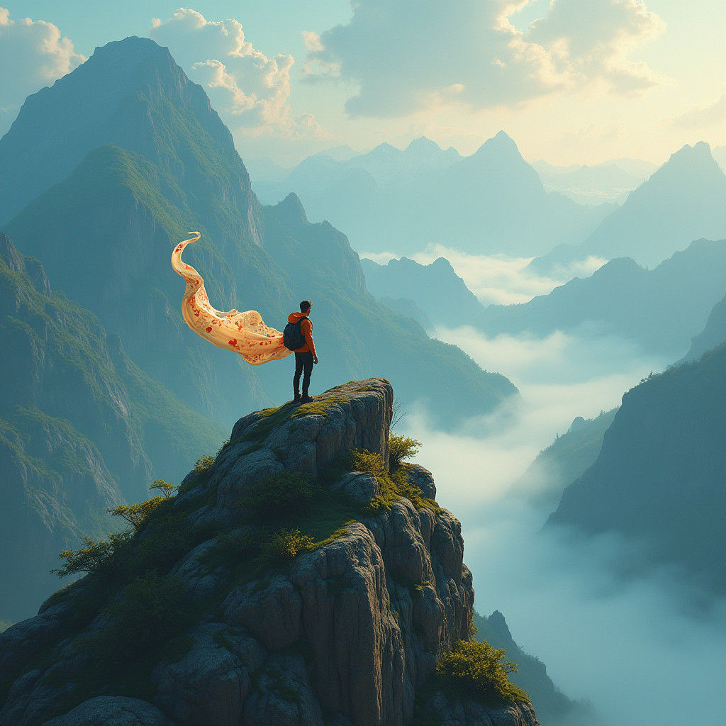 Adventurer's Surreal Bucket List on Mountain Peak