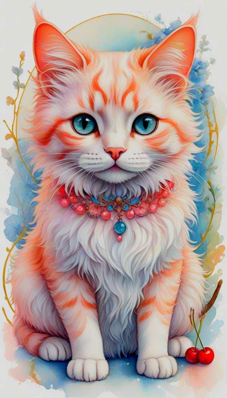 Fanciful Feline with Cherry Spots and Pink Fur