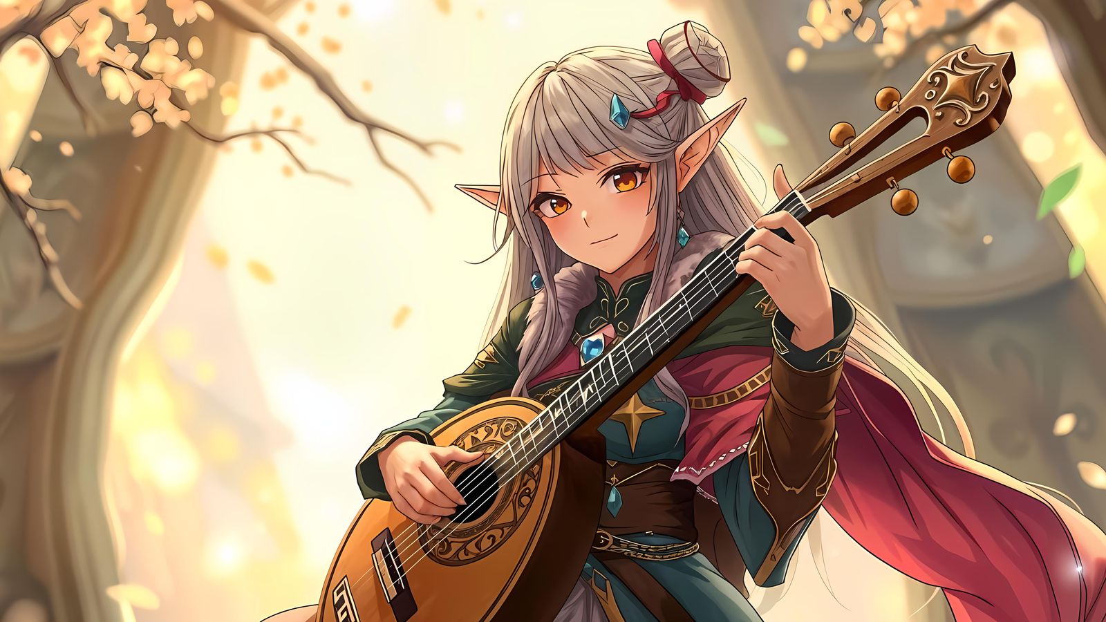 Anime Elf Bard in Final Fantasy Style