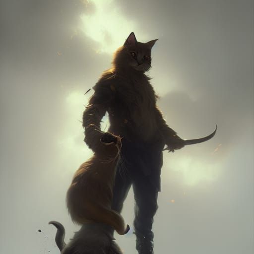 Golden-Haired Cat Demi-Human in Dark Fantasy Style