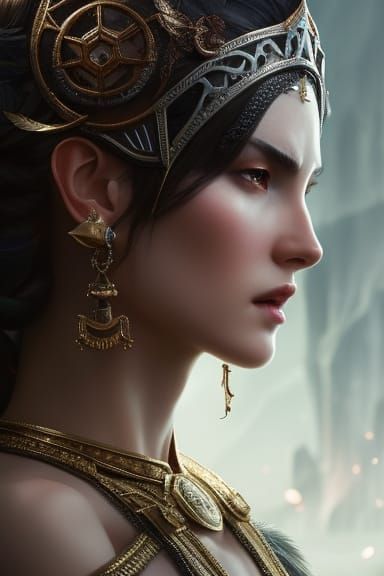 Elegant Norse Goddess Portrait in Watercolor Style