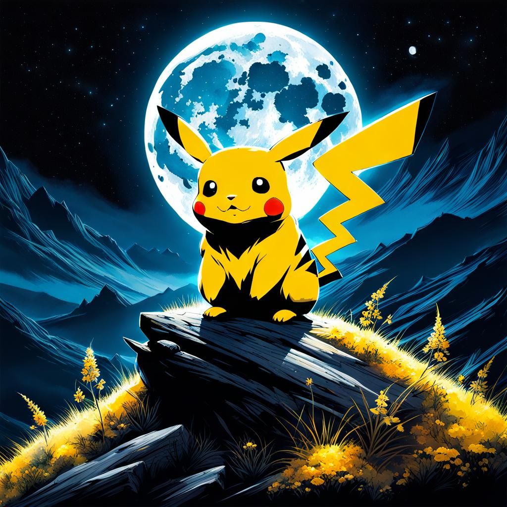 Magical Pikachu in Galaxy Night Fairytale Illustration