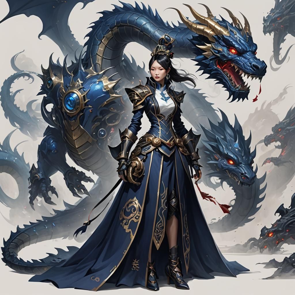 Steampunk Woman and Dragon in League of Legends Style