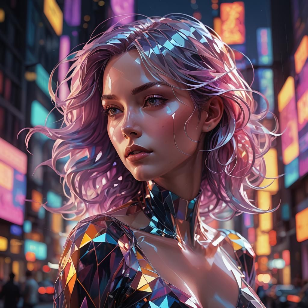 Translucent Glass Figure in Low-Poly Digital Art