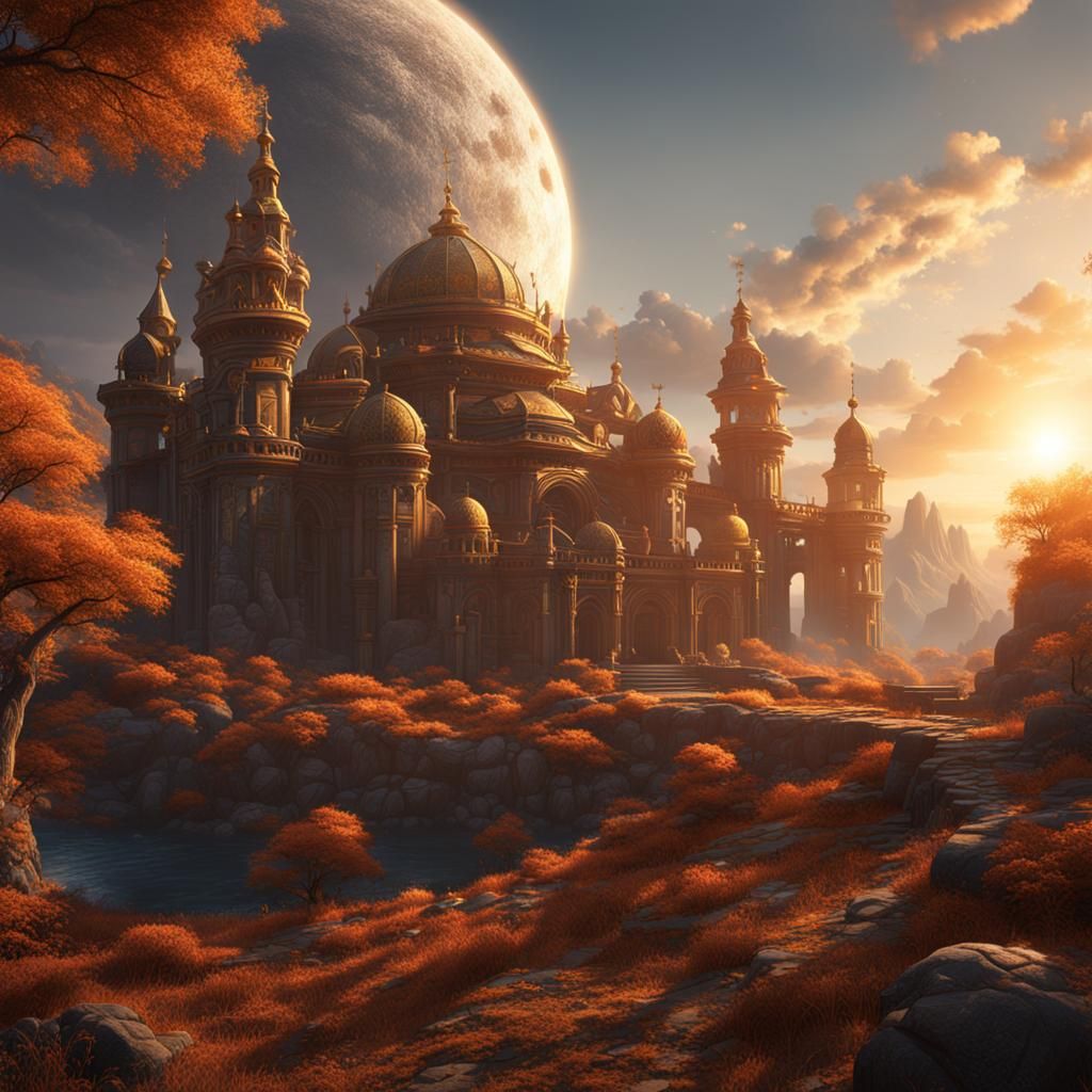 Detailed Matte Painting of a Sun in Deep Color