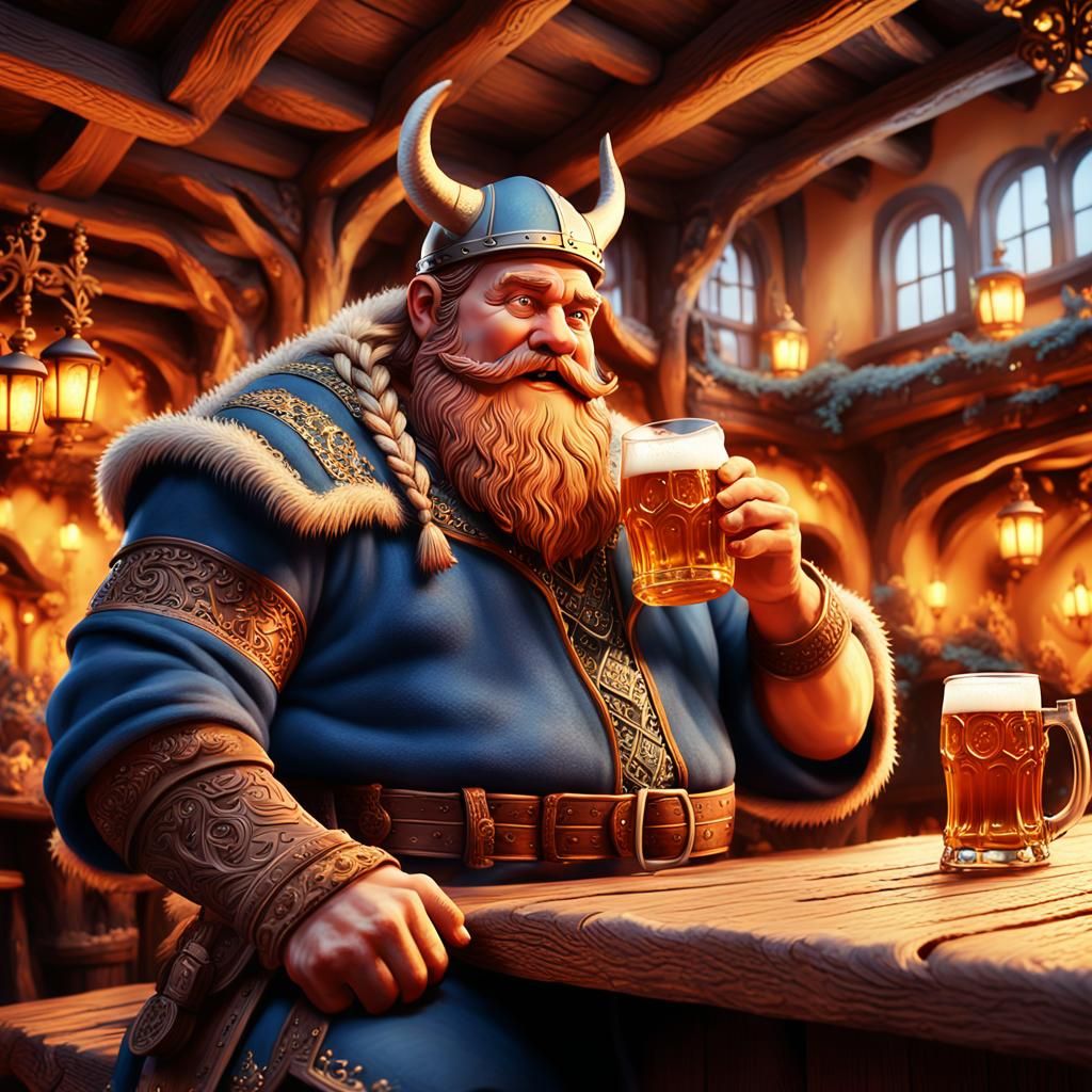 Jolly Viking Celebrates Oktoberfest in Bavarian Tavern