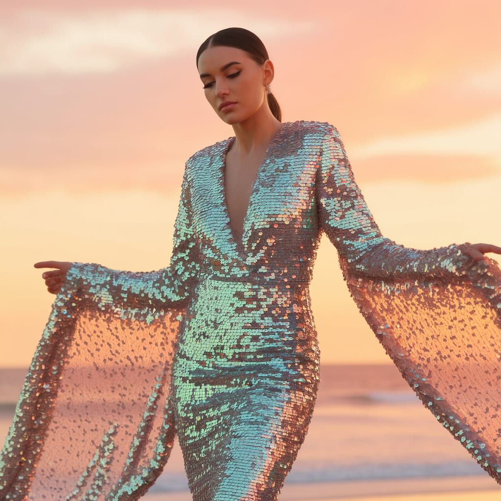 Sunset Shimmer: Woman in Sequined Dress
