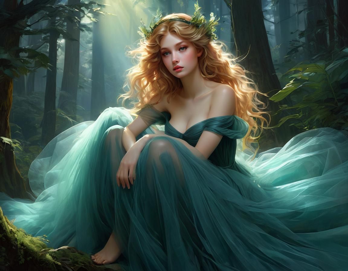 Detailed Angel in Tulle Fabric, Digital Art