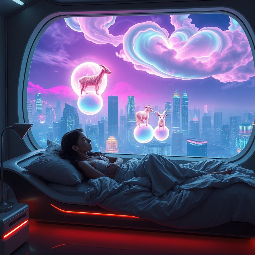 Dreaming Futura: Neo-Noir Goddess in Luminous Dreamscape