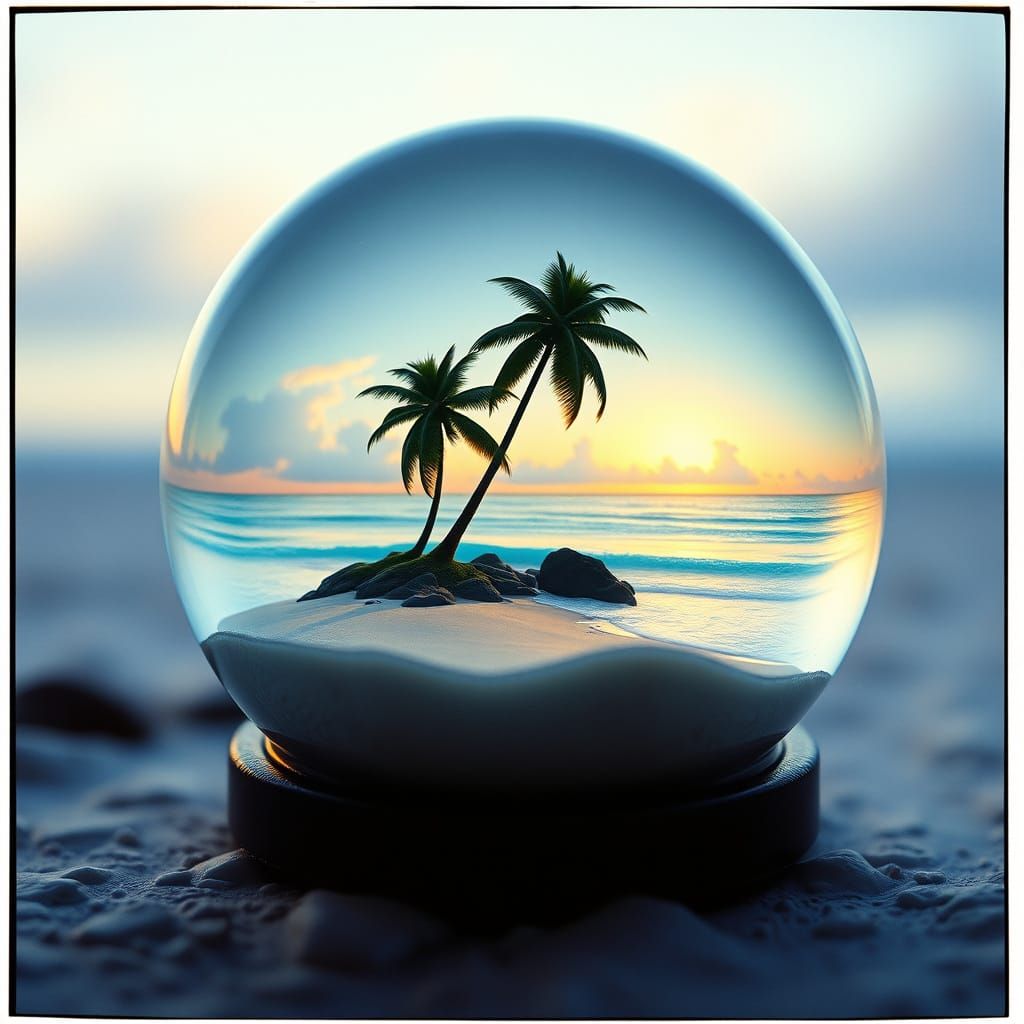 Tropical Beach Paradise Encased in Glass Globe