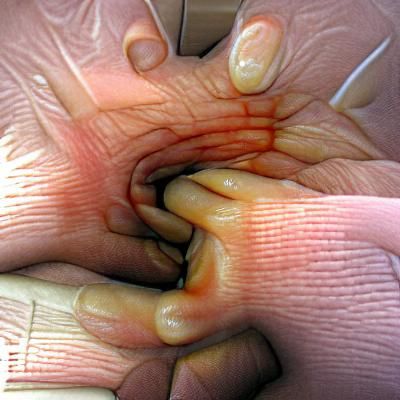 Hand grasping for life after coming out of a throat