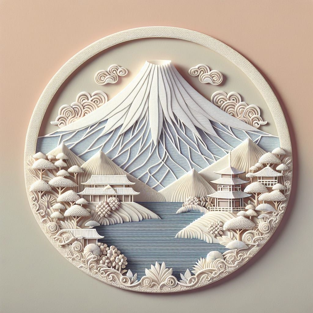 Japanese Origami-Inspired Filigree Landscape with Embroidery...