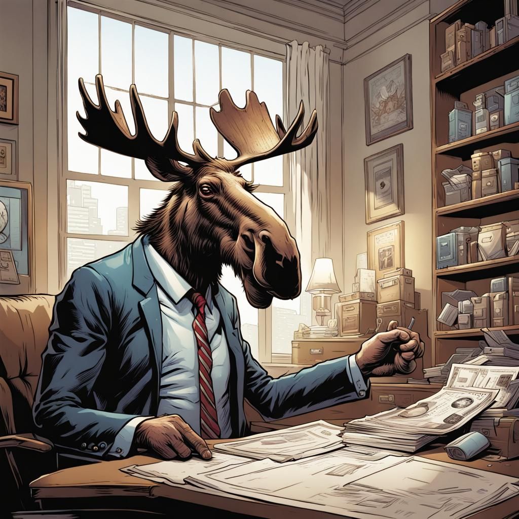 Moose Banker in Comic Book Art Style