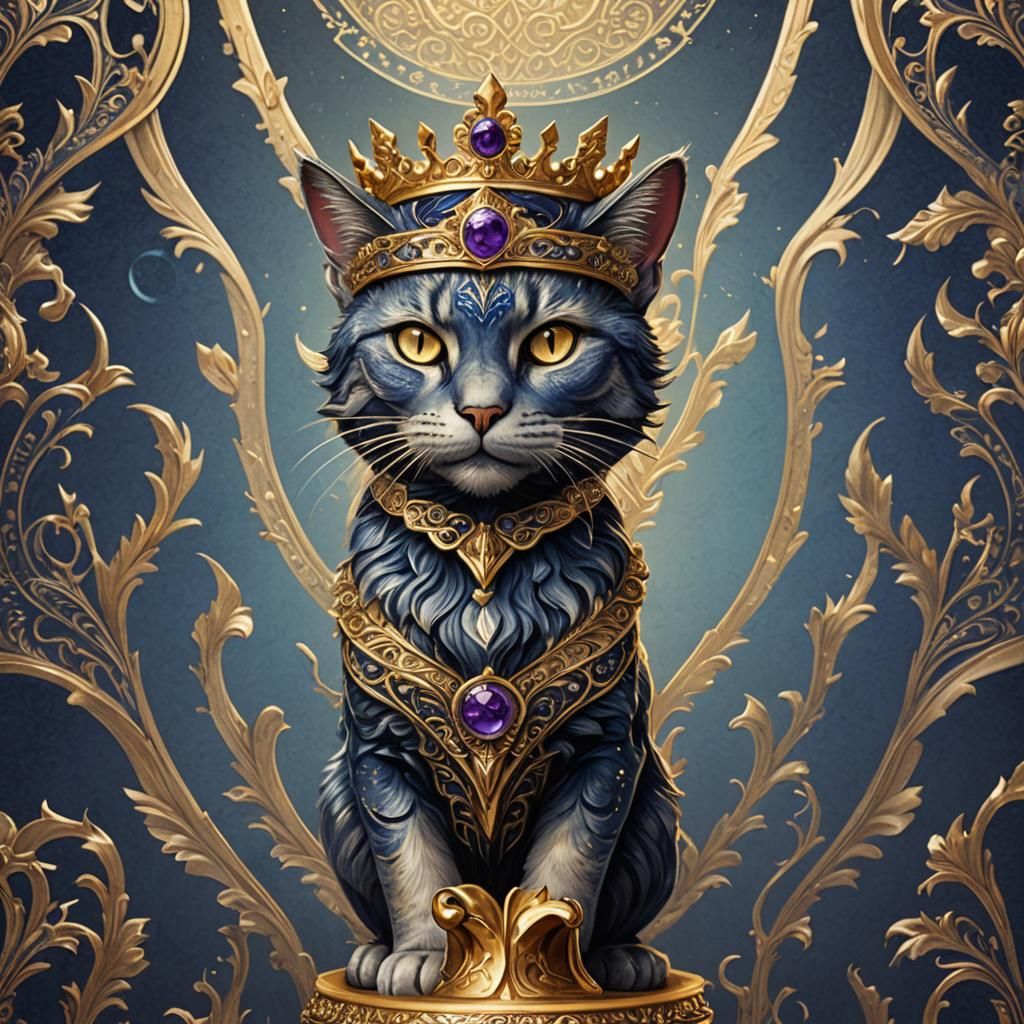 Ornate Cat Trophy Design in Fantasy Art Style