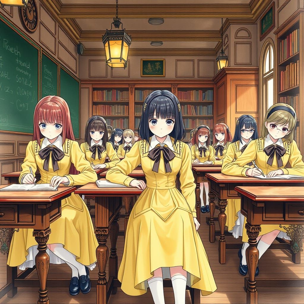 Victorian-Inspired Schoolgirls in Yellow Pinafore Uniforms S...