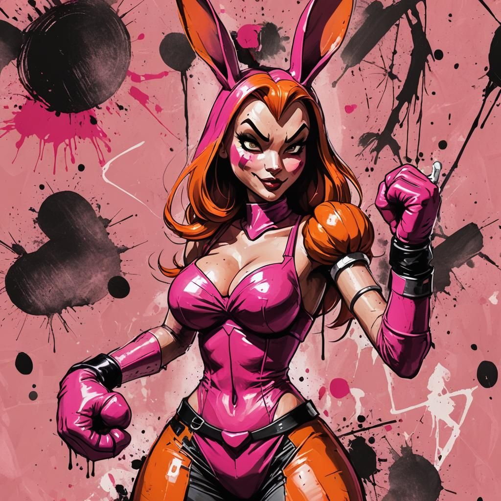 Pumpkin-Headed Jessica Rabbit in Surrealist Pop Art Style