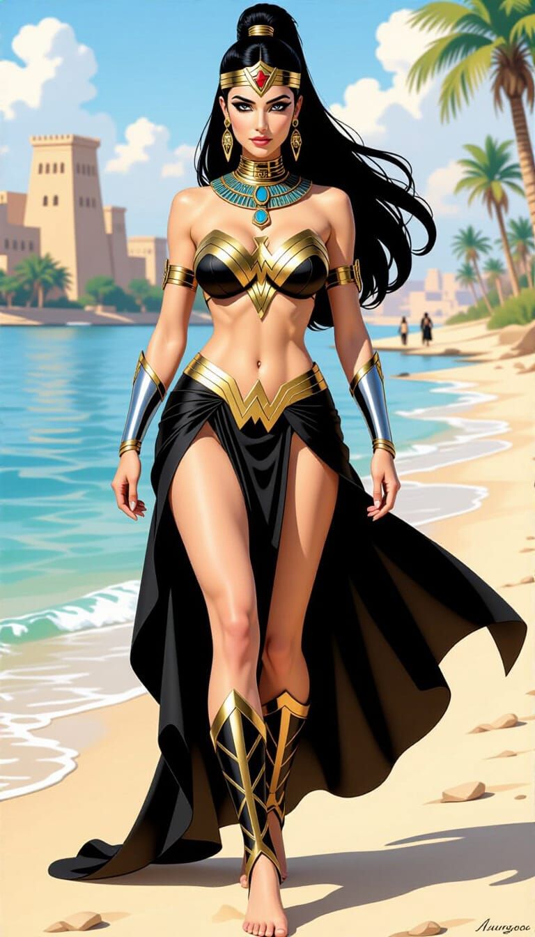 Wonder Woman as Cleopatra in Anime Style by the Nile