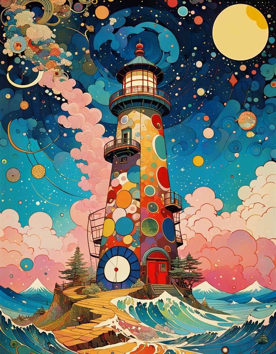 Cosmic Lighthouse in Takashi Murakami Style