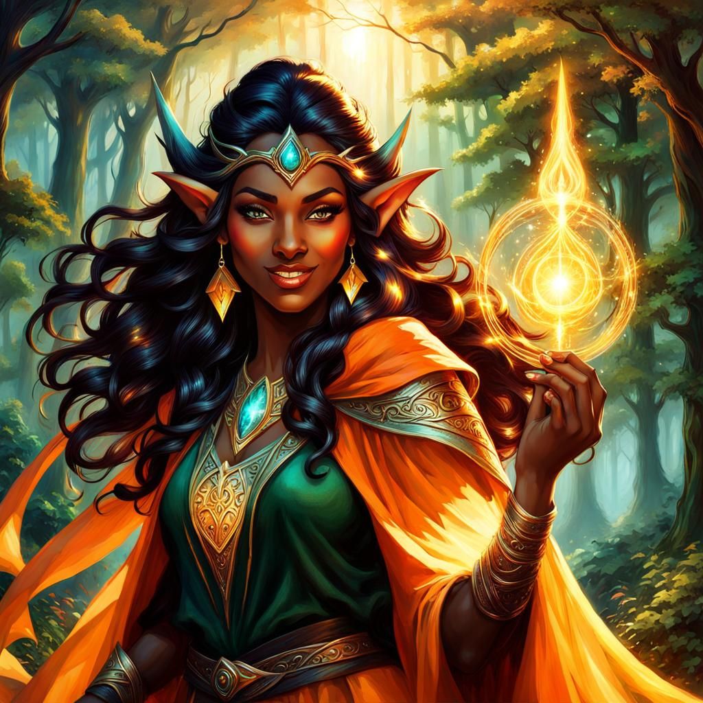 Wood Elf Mage in Green and Yellow