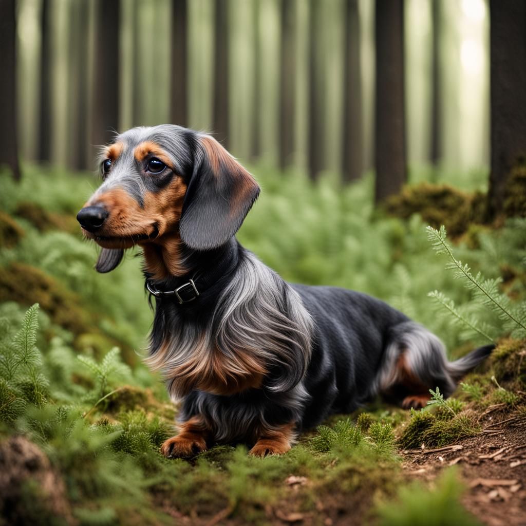 Wire-Haired Dachshund in Ambient Forest Scene