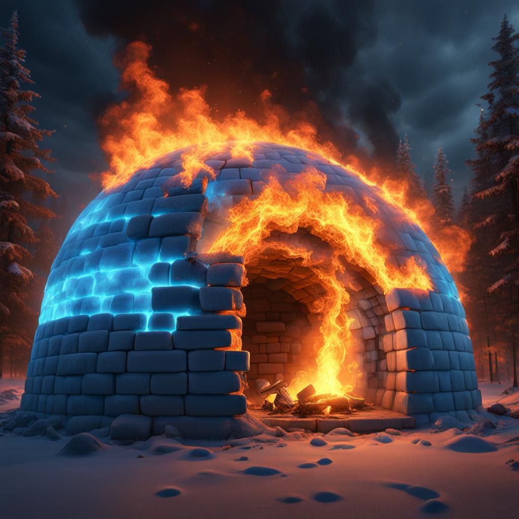Igloo on Fire in Florida: Ultra Realistic 8K