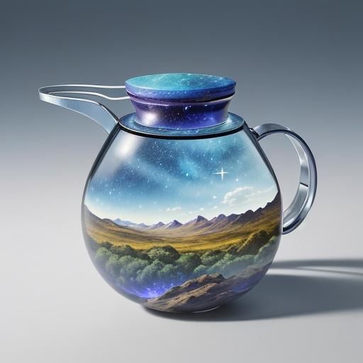 Magical Vessel with Cosmic Landscape Background