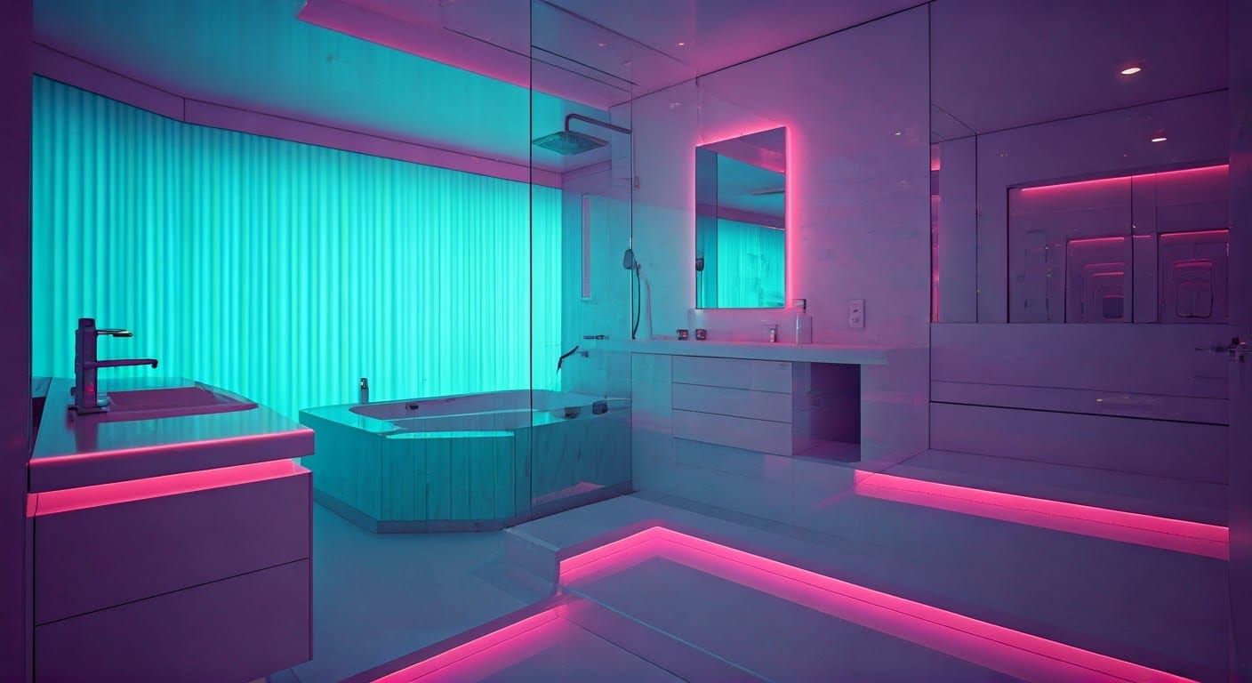 Futuristic Bathroom with Neon Accents in Joe Colombo Style