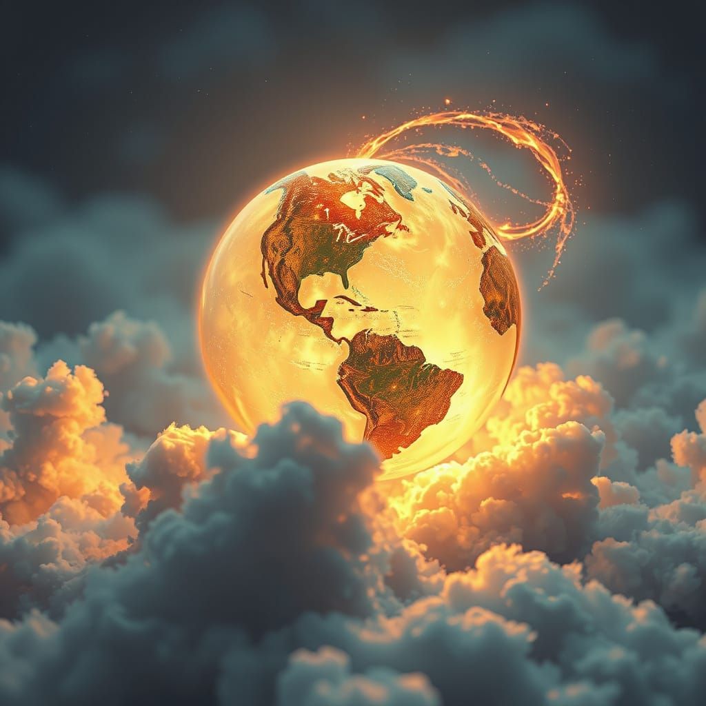 Whimsical Globe Amidst Celestial Clouds