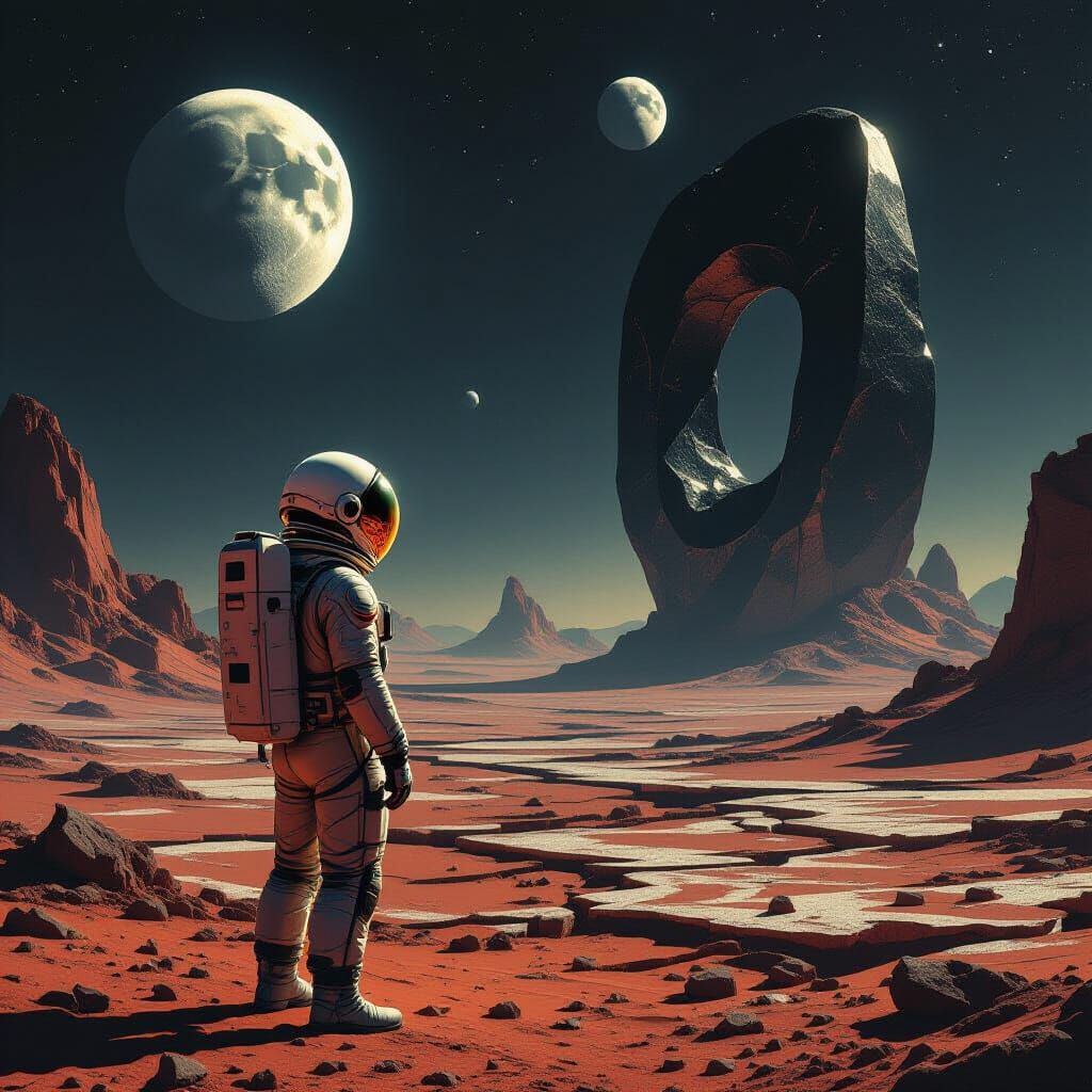 Astronaut on Alien Planet with Two Moons