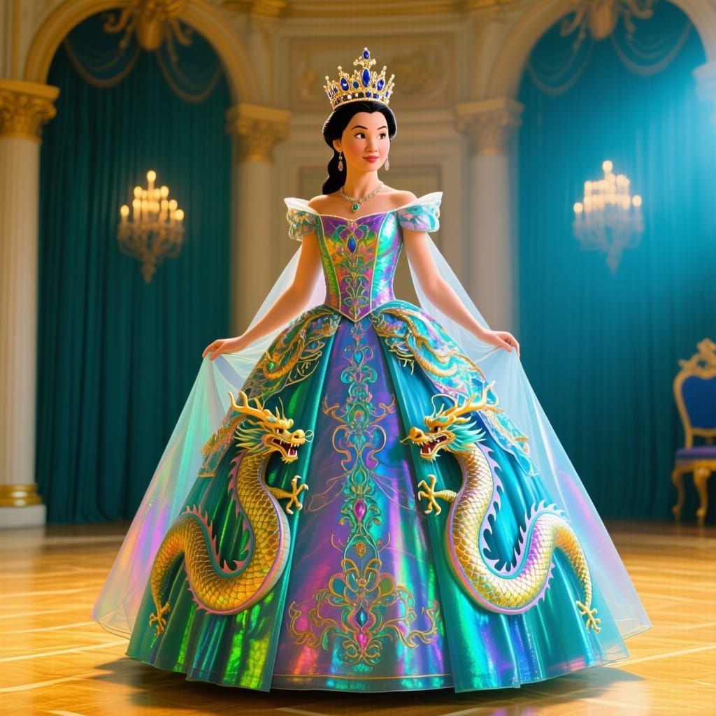 Mulan in Elaborate Dragon Ball Gown and Crown