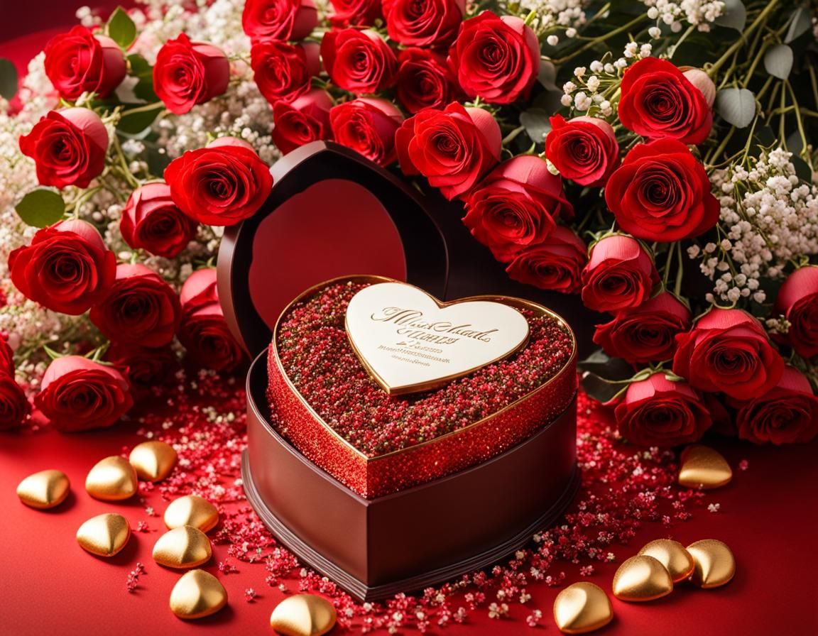 Heart-Shaped Chocolates and Roses at Magic Hour