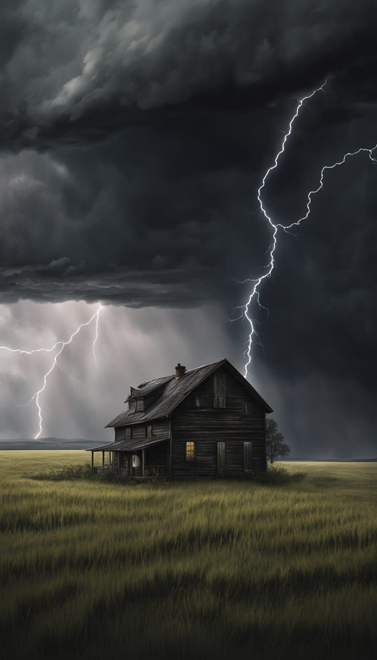 Farmhouse in Thunderstorm: Hyper-Realistic Digital Painting