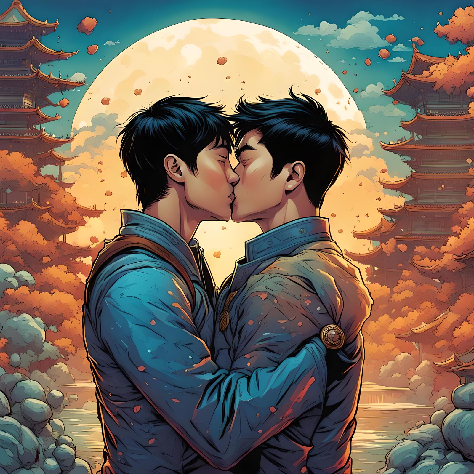 Comic Book Art: Kissing in Abstract Style
