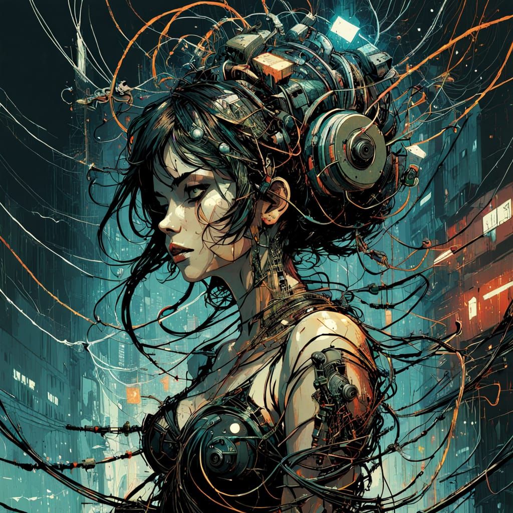 Wire Sculpture in Cyberpunk Chaos