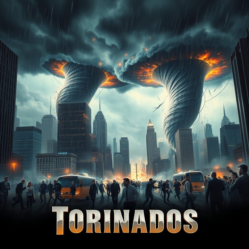 Tornadoes Destroy Cityscape in Sci-Fi Style