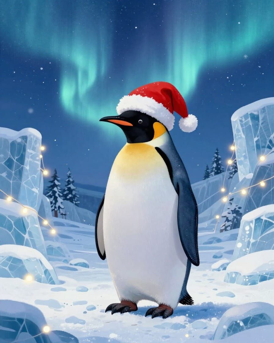 Regal Penguin King in Snowy Wonderland