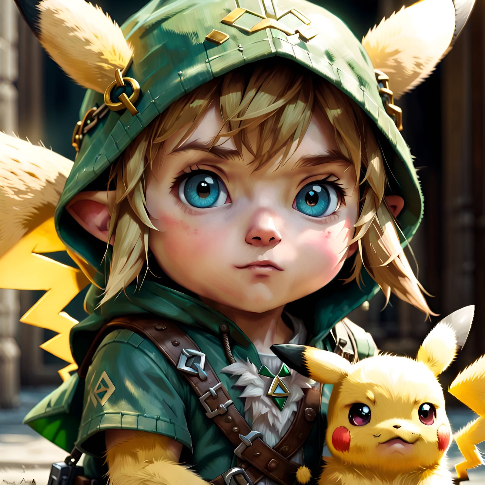 Pikachu as Link: Adorable 3D Rendered Portrait