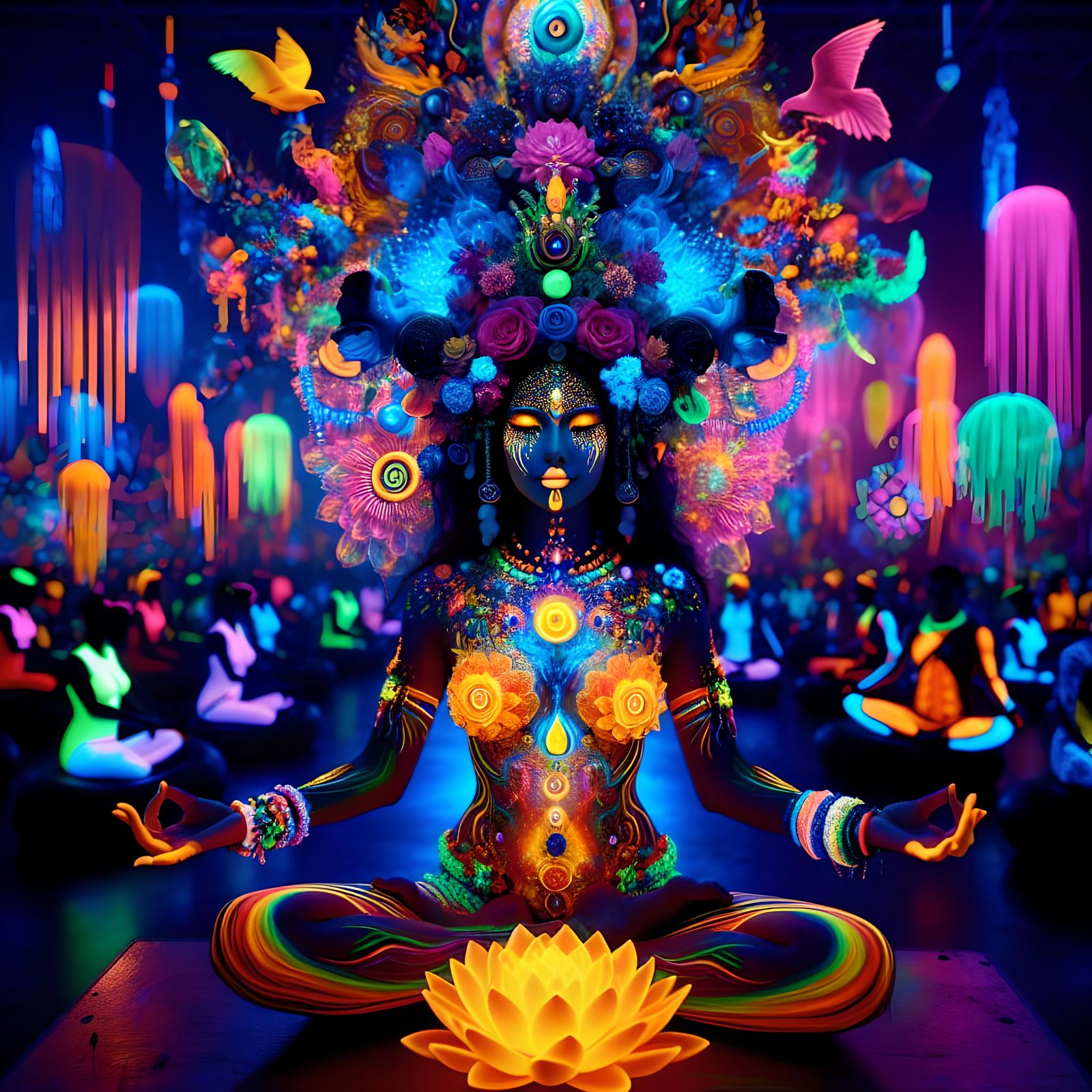 Goddess Meditates at a Neon Rave