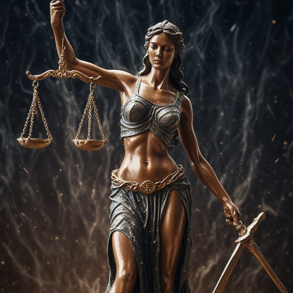 Lady Justice Breaking Free in a Powerful Impasto Sculpture