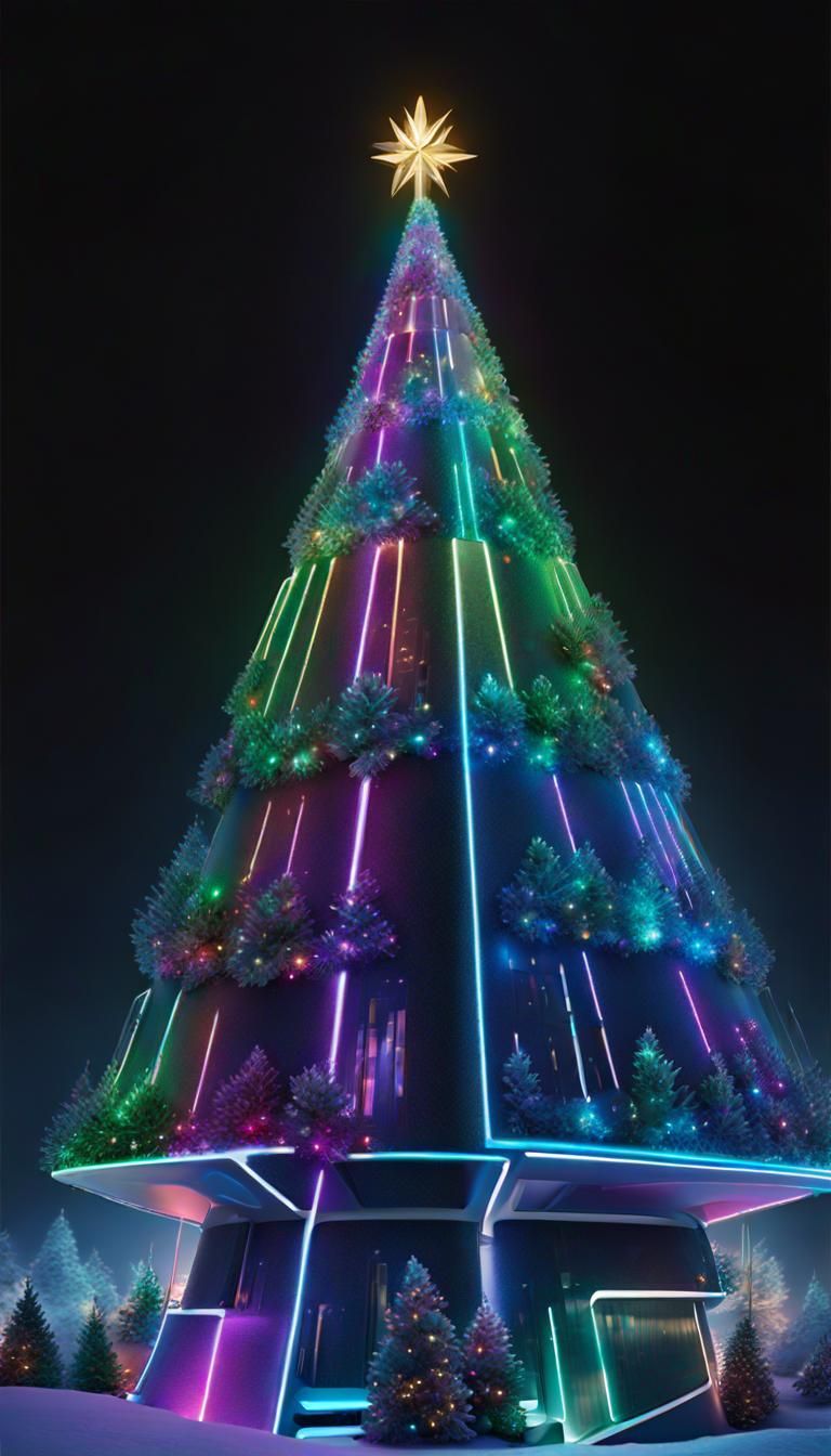 Futuristic Christmas Tree with Christmas Trees as Decorations