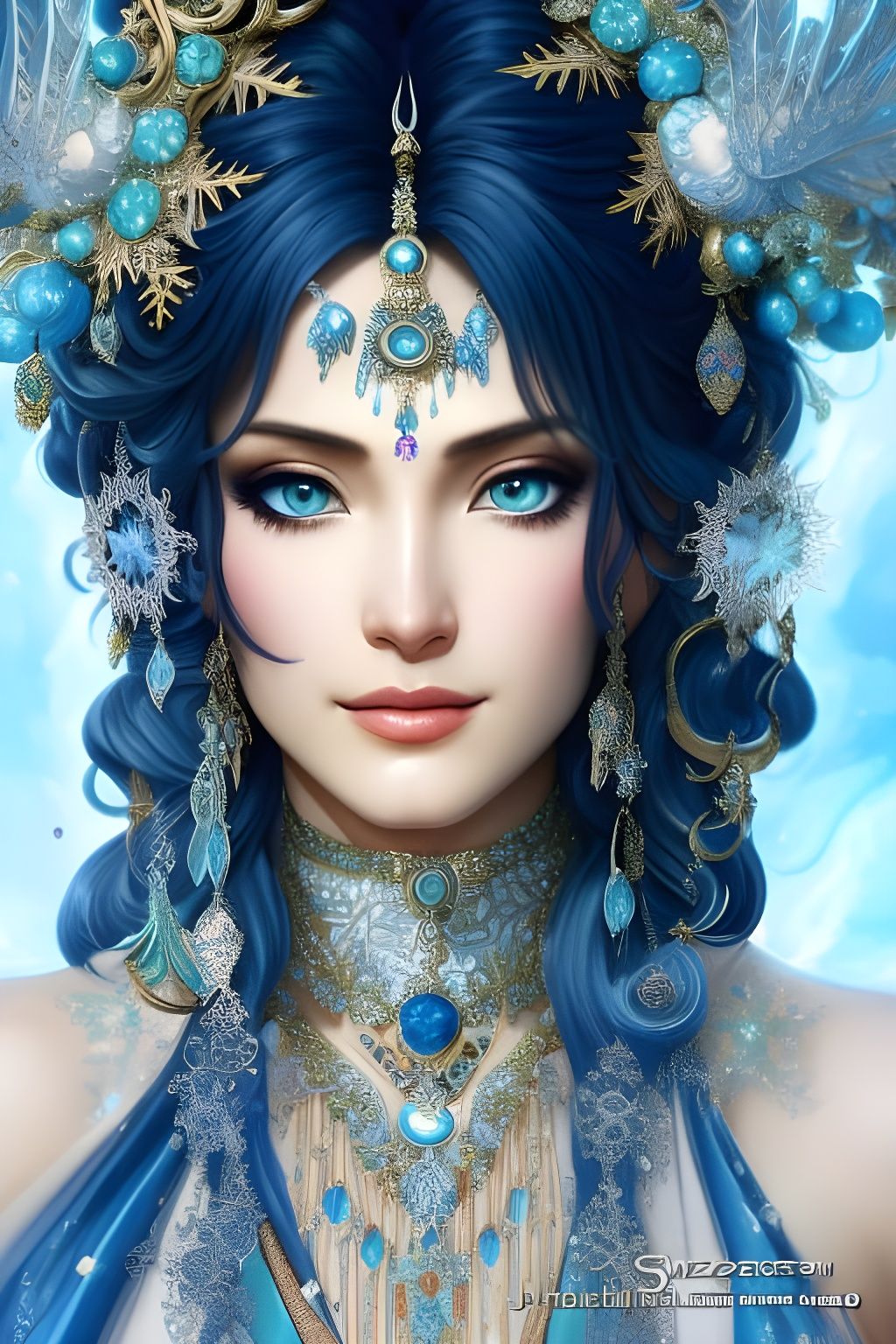 Icy Arabian Goddess Portrait in Detailed Fantasy Art