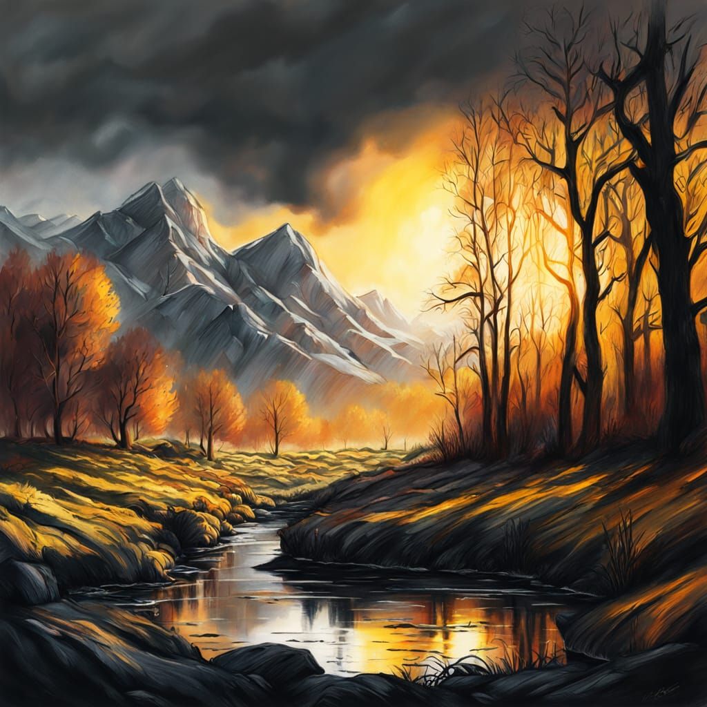 Sunlit Landscape in Impressionist Gouache Style