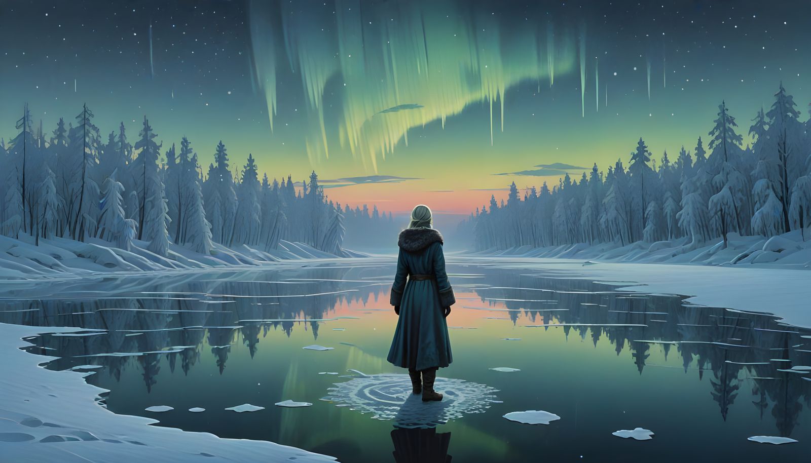 Ethereal Nordic Muse Embracing the Northern Lights